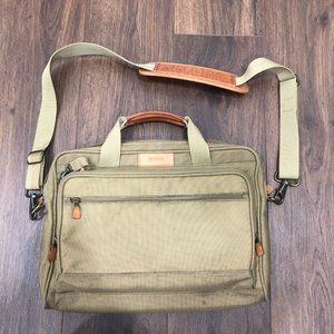 Hartmann Laptop Bag Nylon Tan Brown Leather Trim Shoulder Strap Crossbody